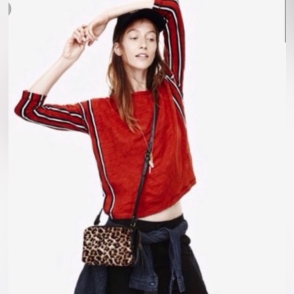 MADEWELL Style B6076 Rust Burnt Orange Boxy Fit Pullover Top Stripped Sides SZXS - Picture 2 of 11